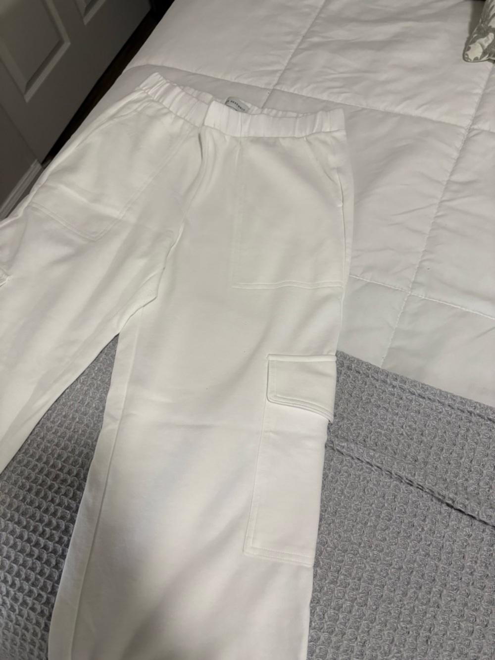 Wide Leg Cargo Jogger Pants in White